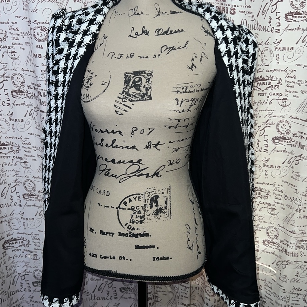 NWT Express Houndstooth double breasted tweed blazer black and white sz Large - Picture 15 of 17